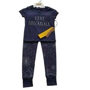RAE DUNN LITTLE FIRECRACKER Pajama Set Patriotic July 4th Holiday Girls Sz 5 NEW